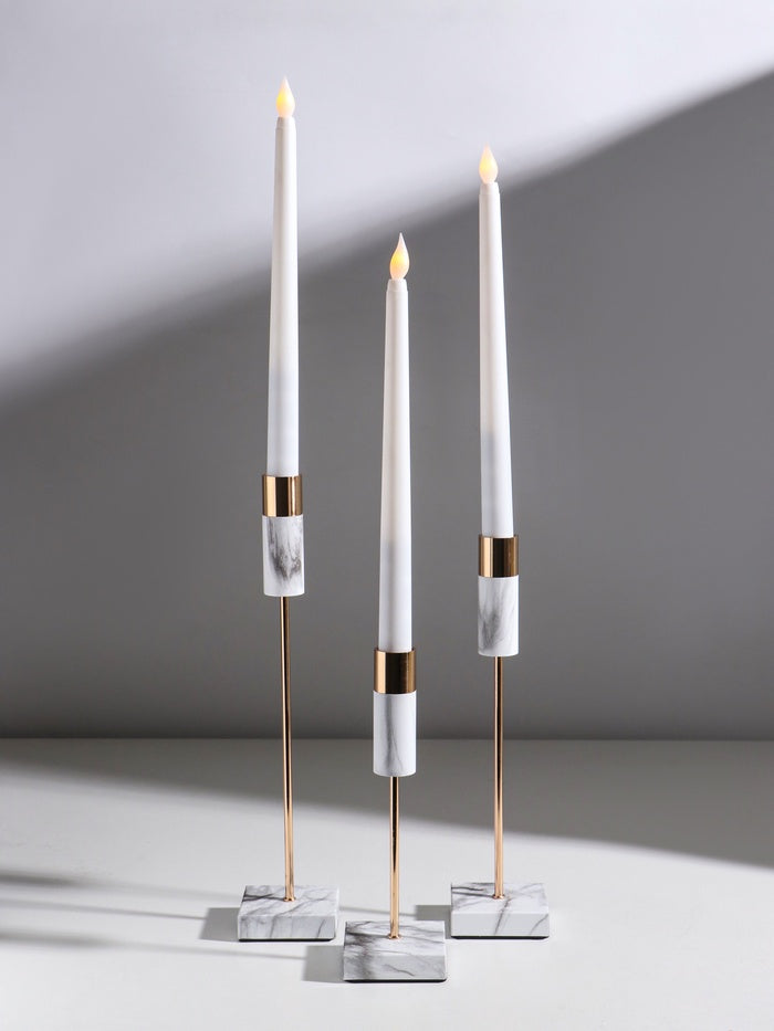 Luxury Marble & Gold Candle Holder Set – 3 Pcs