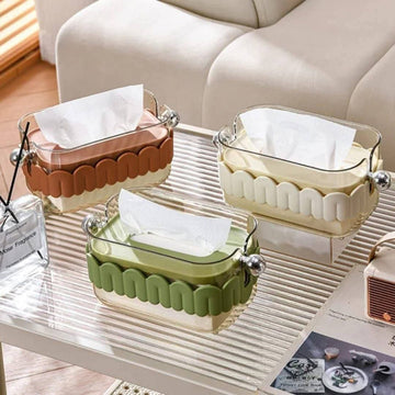 Elegant Cream-Colored Tissue Box Holder with Golden Accents