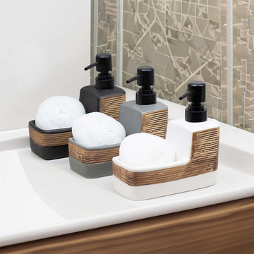 Ceramic Manual Soap & Lotion Dispenser with Storage Caddy