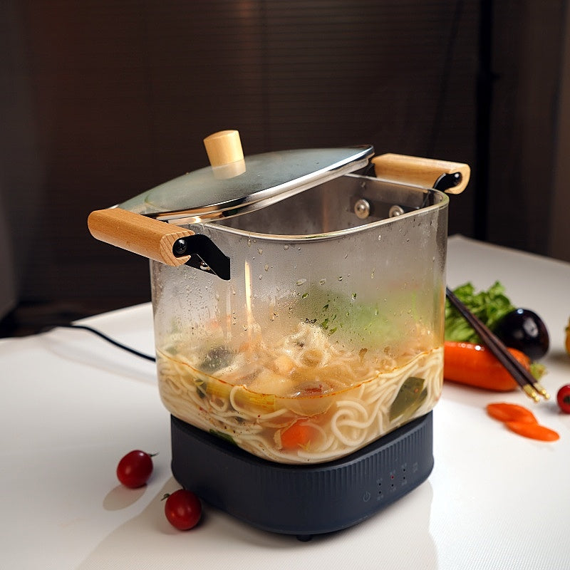 4.0L Square Glass Cooking Pot with Wooden Handle