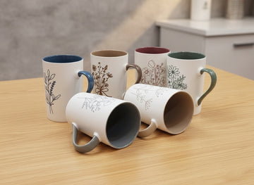 Tall Ceramic Coffee Mug – Botanical Sketch Design (350 ml)