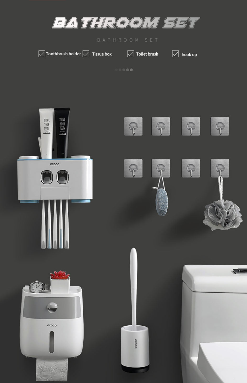 Ecoco Silicone Bristle Toilet Cleaning Brush Set – Wall-Mounted