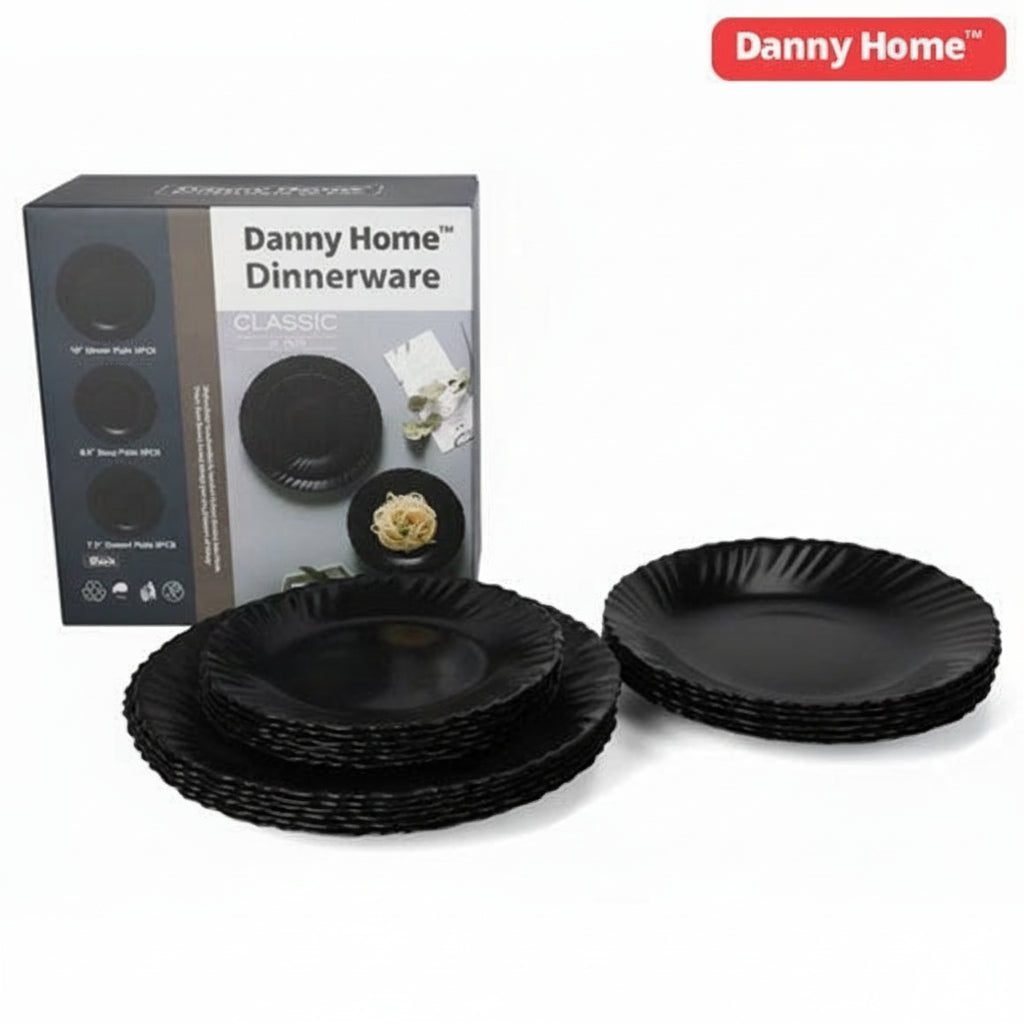 Danny Home 18Pcs Black Dinner Set (Opal Finish)