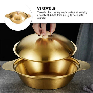 Golden Serving Bowl & Cooking Pot – With Lid & Side Handles