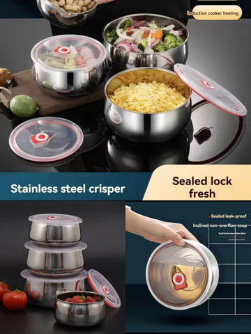 3 Sizes Stainless Steel Food Container with Airtight Plastic Lid