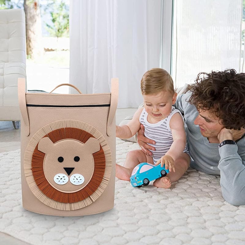 Animal-Themed Felt Storage Basket with Lid – Large Capacity