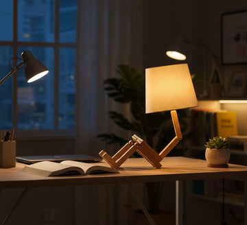Unique Wood Robot Table Lamp – Adjustable & Charming