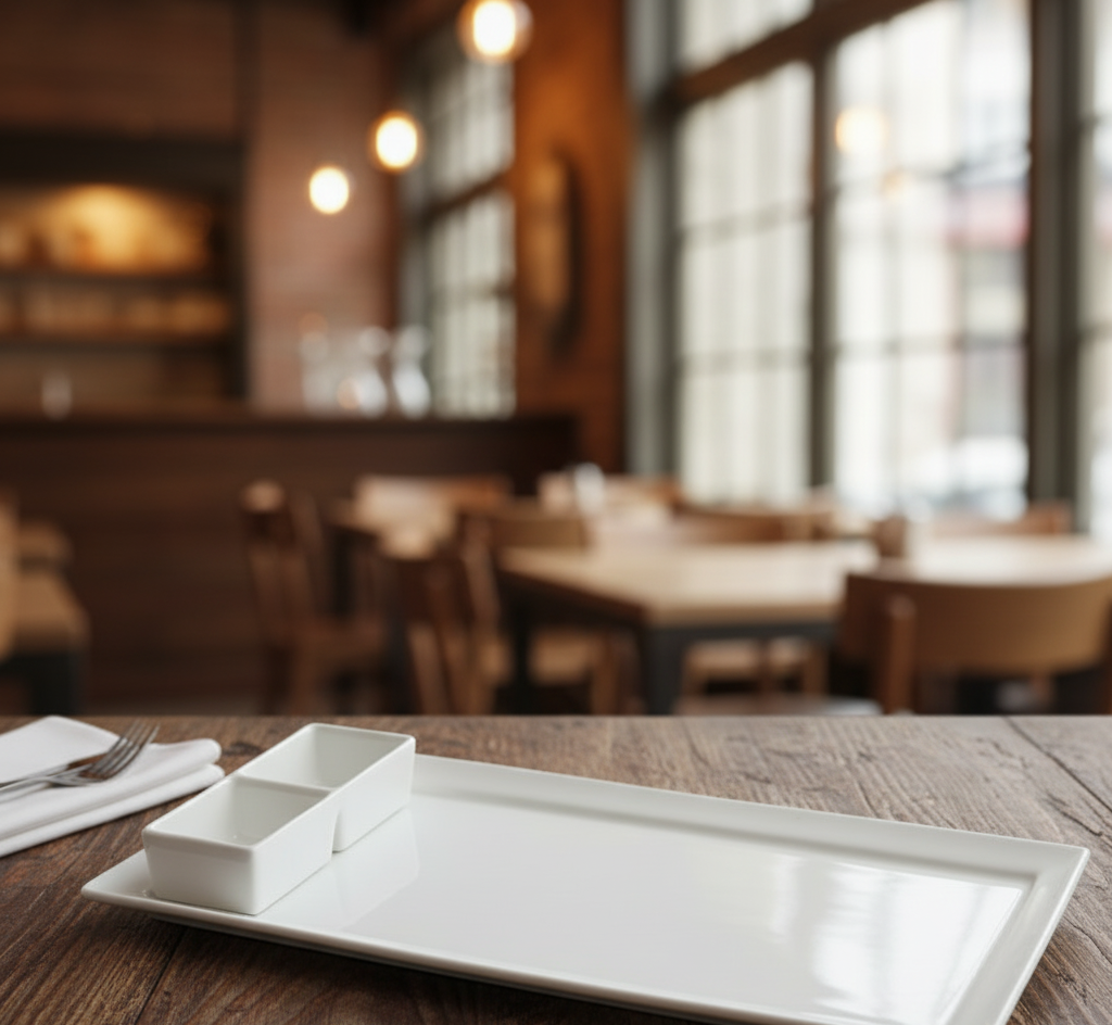 Brilliant 16-Inch Rectangle Serving Plate with Integrated Bowls