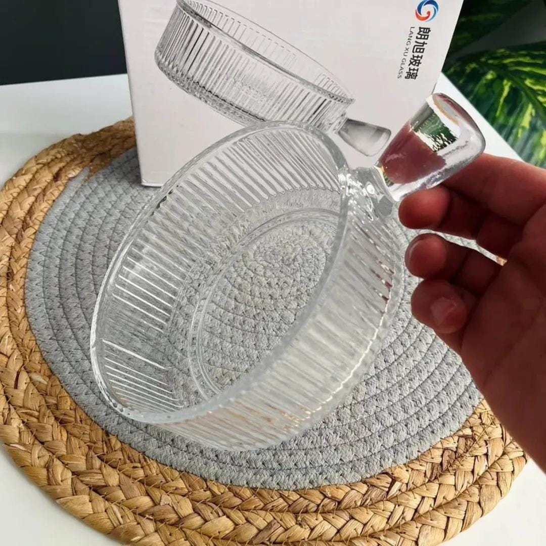 Ribbed Glass Bowl with Handle (6.2” / 15.7 cm)