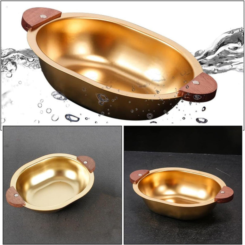 Golden Luxe Gravy Bowl – Wooden Handle Elegance