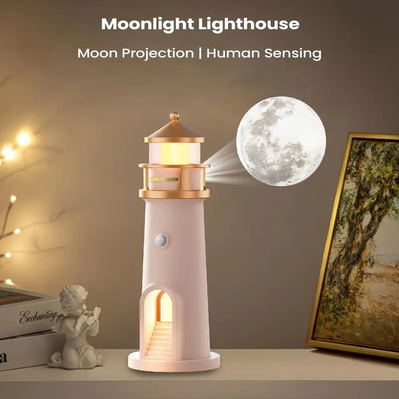 1pc LED Lighthouse Light & Moon Projector Night Lamp