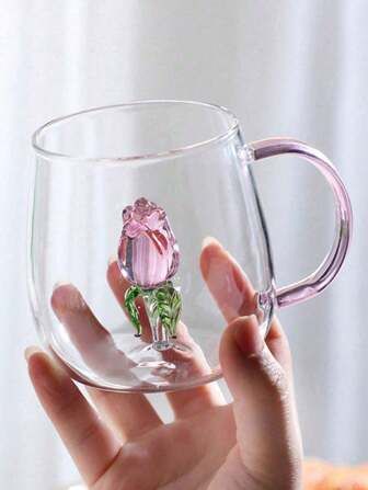 Elegant 3D Rose Borosilicate Glass Mug
