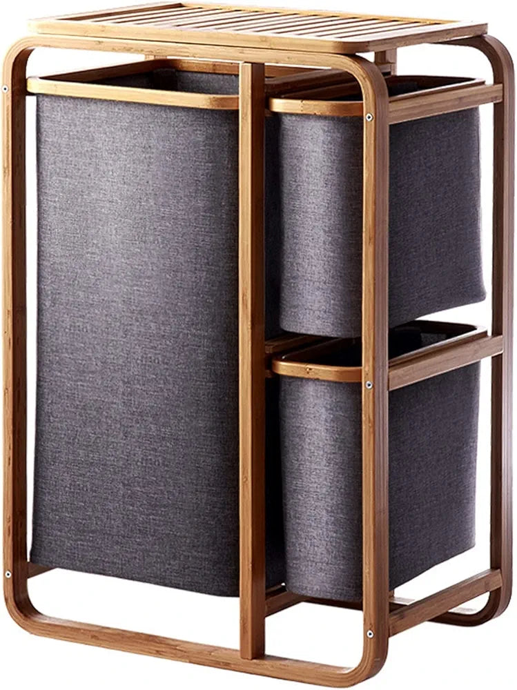 Multi-Tier Bamboo Laundry Sorter with Shelf