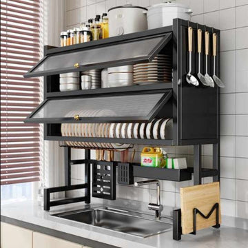 Double Cabin Over-the-Sink Dish Drying Rack (Enclosed & Multi-Functional)