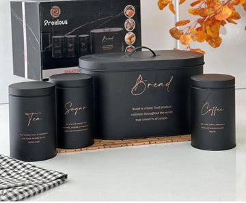 4-Piece Bread Box & Tea Coffee Sugar Canister Set