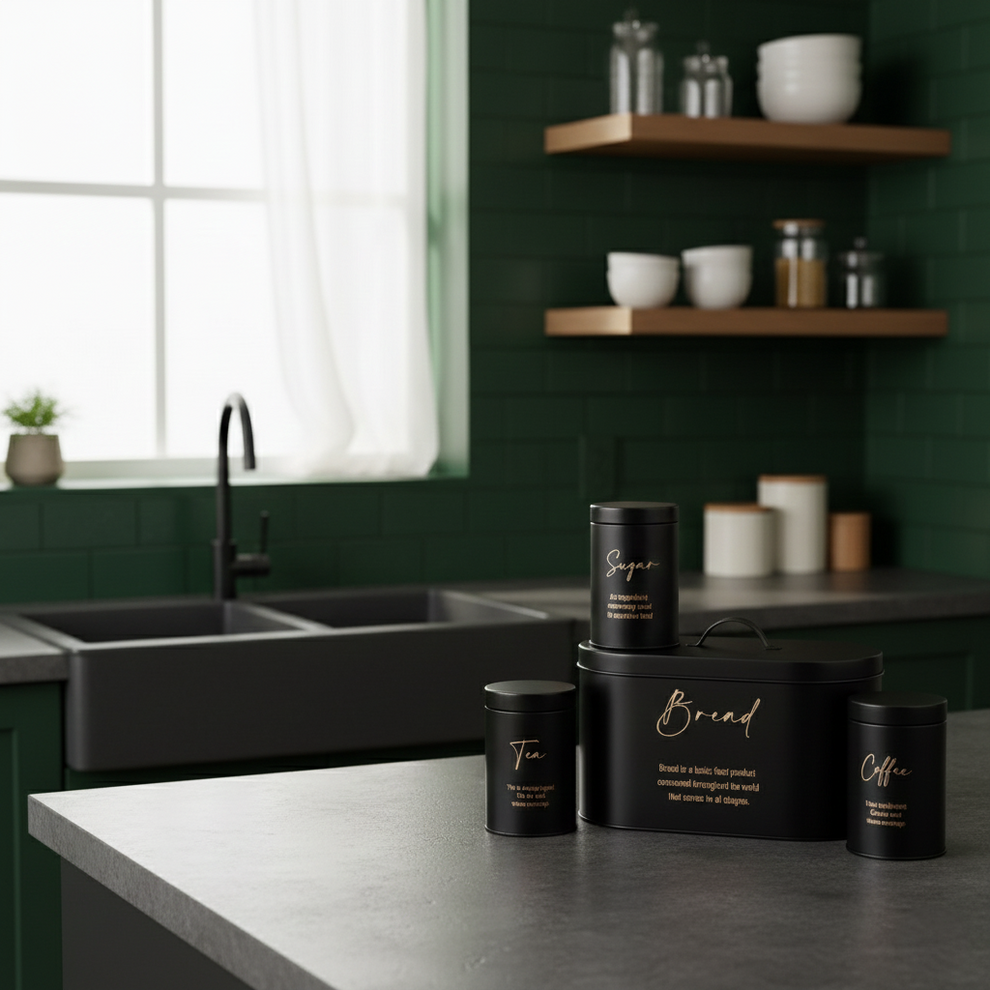 4-Piece Bread Box & Tea Coffee Sugar Canister Set