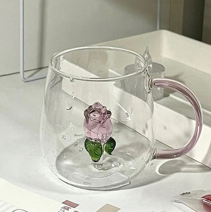 Elegant 3D Rose Borosilicate Glass Mug