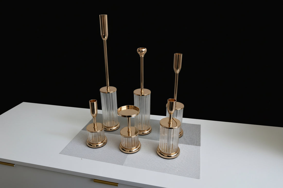 Crystal & Gold Candle Holder Set (6-Piece)