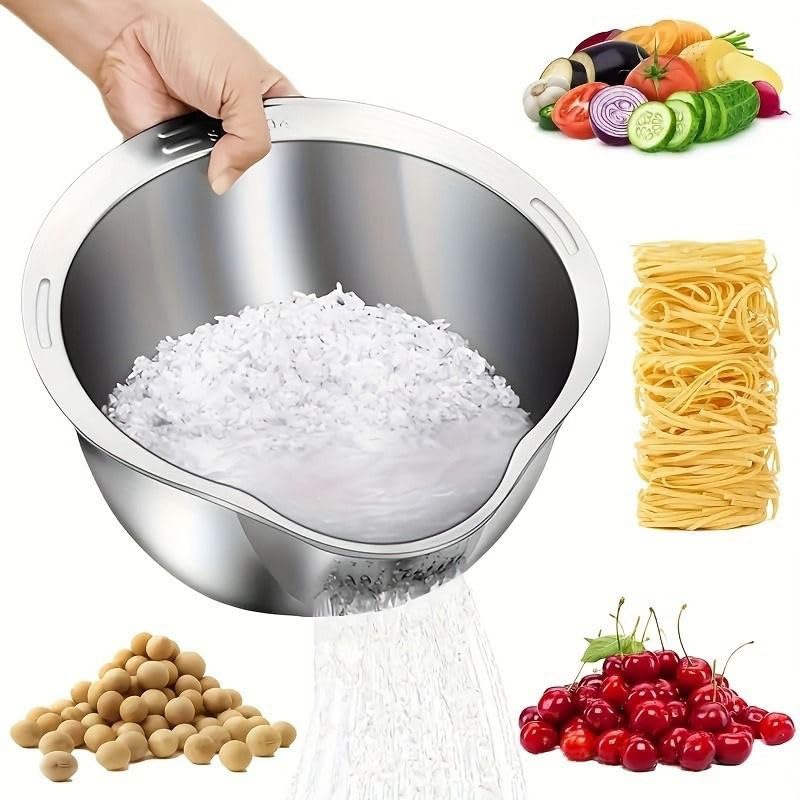Rice Washer Strainer Bowl – Heavy Gauge Stainless Steel (24cm / 26cm)