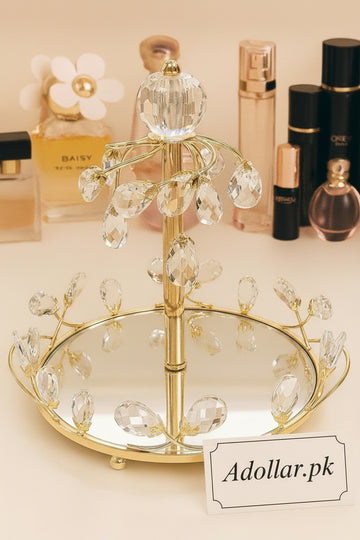 Crystal Golden Perfume & Makeup Accessories Tray