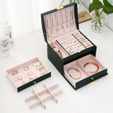 Women Jewellery Box, 3-Layer Travel Jewellery Organiser with Mirror & Lock,