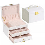 Women Jewellery Box, 3-Layer Travel Jewellery Organiser with Mirror & Lock,