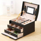 Women Jewellery Box, 3-Layer Travel Jewellery Organiser with Mirror & Lock,