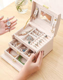 Women Jewellery Box, 3-Layer Travel Jewellery Organiser with Mirror & Lock,