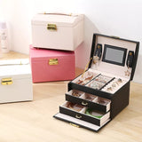 Women Jewellery Box, 3-Layer Travel Jewellery Organiser with Mirror & Lock,