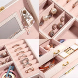 Women Jewellery Box, 3-Layer Travel Jewellery Organiser with Mirror & Lock,