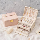 Women Jewellery Box, 3-Layer Travel Jewellery Organiser with Mirror & Lock,