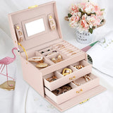 Women Jewellery Box, 3-Layer Travel Jewellery Organiser with Mirror & Lock,