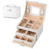 Women Jewellery Box, 3-Layer Travel Jewellery Organiser with Mirror & Lock,