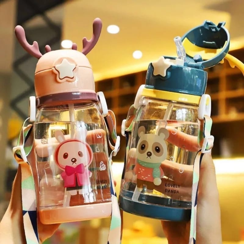 Children Baby Boy Girl Water Bottle for School Outdoor Travel Cute Cartoon Shoulder Strap Lovely Deer Bottlle