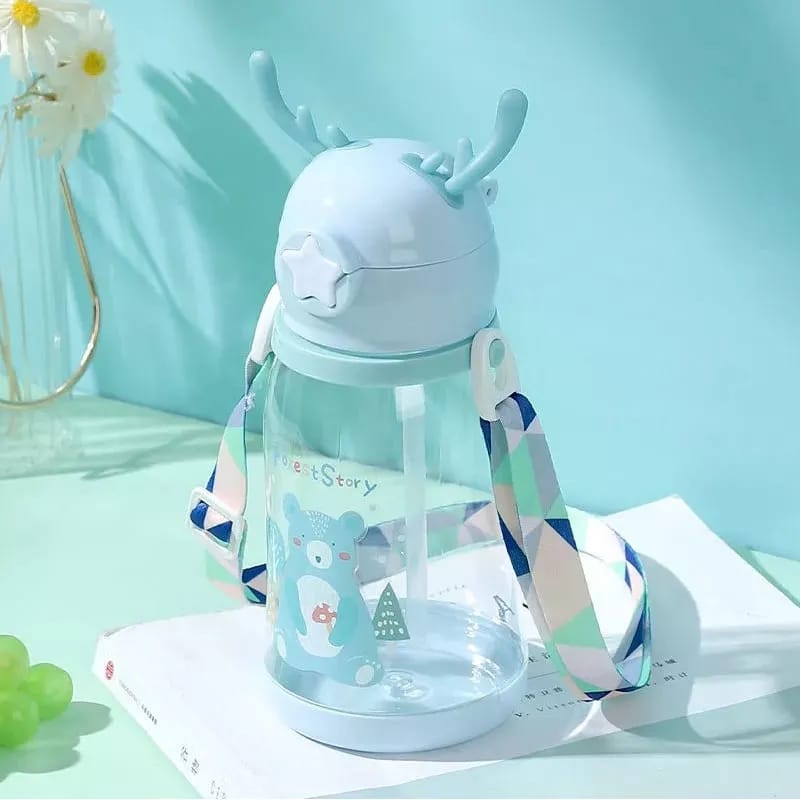 Children Baby Boy Girl Water Bottle for School Outdoor Travel Cute Cartoon Shoulder Strap Lovely Deer Bottlle