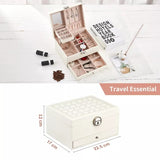 2-Layer Leather Storage Box with Mirror Earring Necklace Ring Watch Organizer (White)