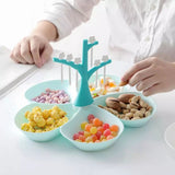 5 Compartment Tree Shape Snack Plate With 6pcs Forks