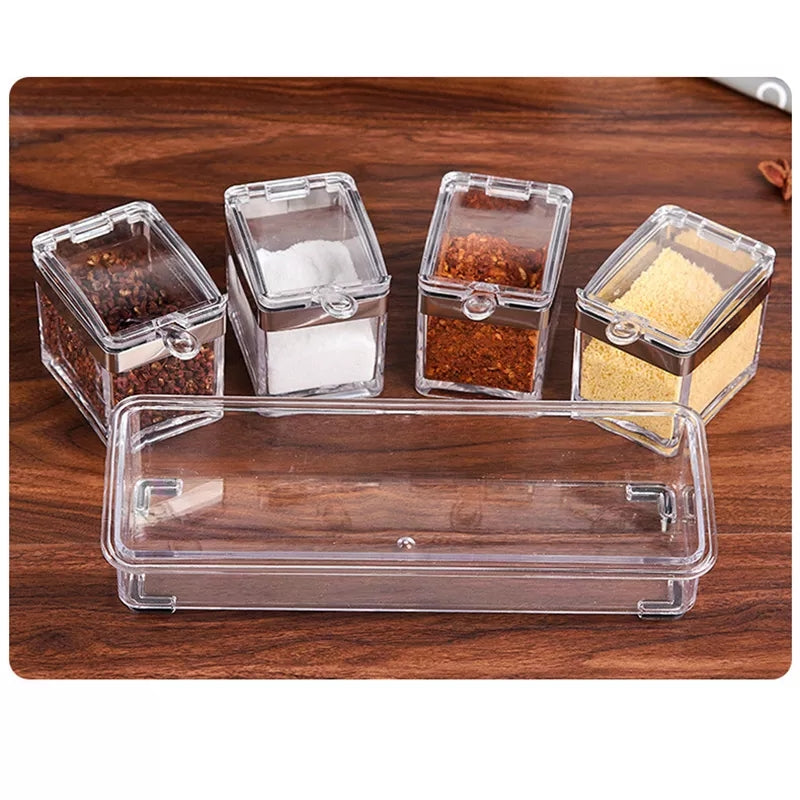 Transparent 4 Unit Spice Jar Set With Spoons
