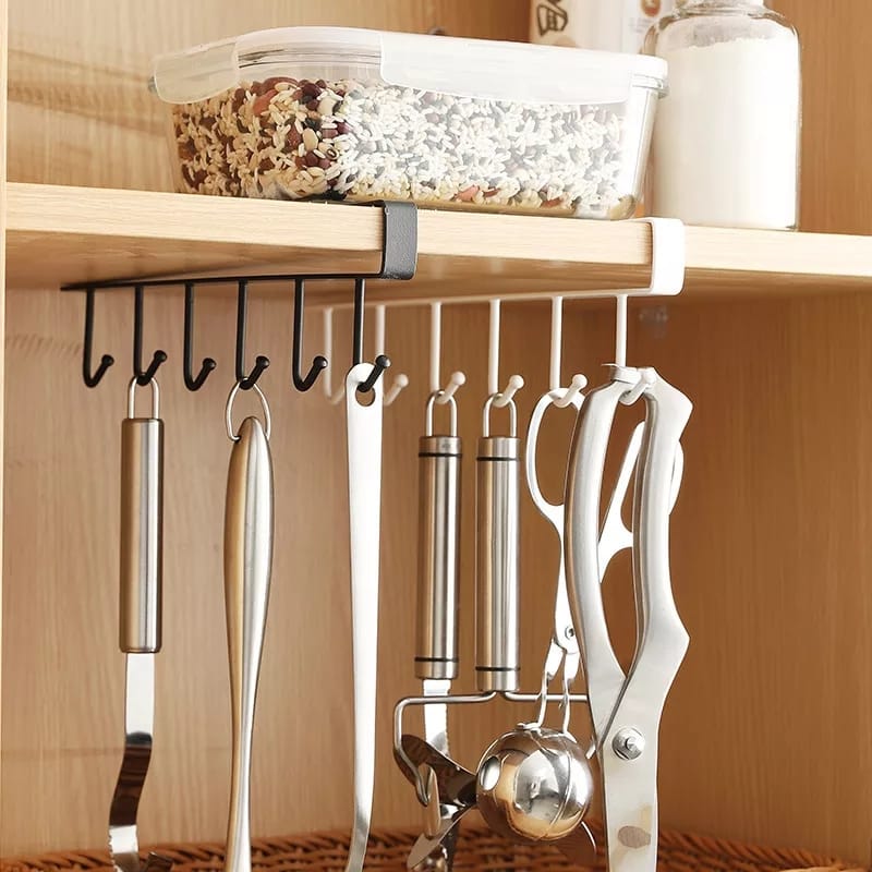 Cabinet Under Shelf 6 Hooks Iron Hanging Rack