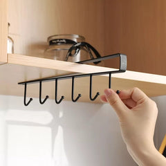 Cabinet Under Shelf 6 Hooks Iron Hanging Rack