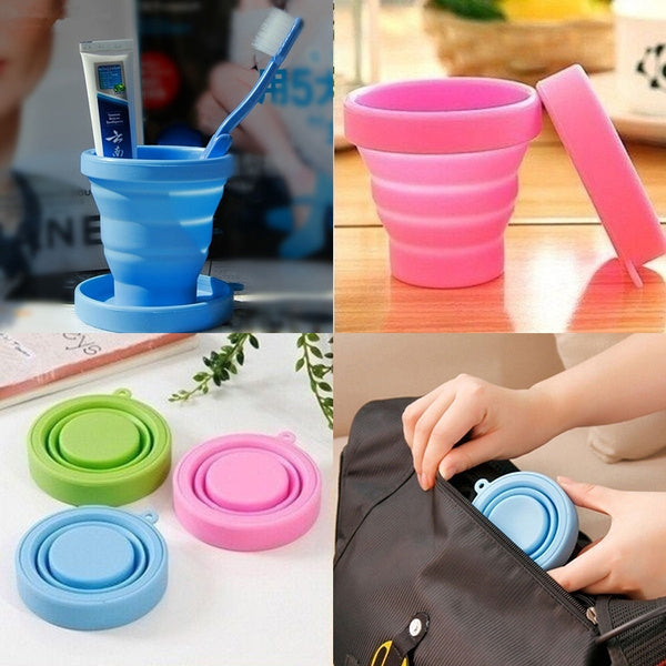 Reusable Silicone travel portable folding coffee water glass