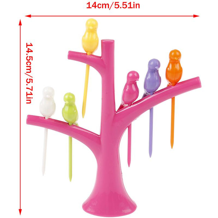 Tree Birds Design Rainbow Plastic Fruit Forks