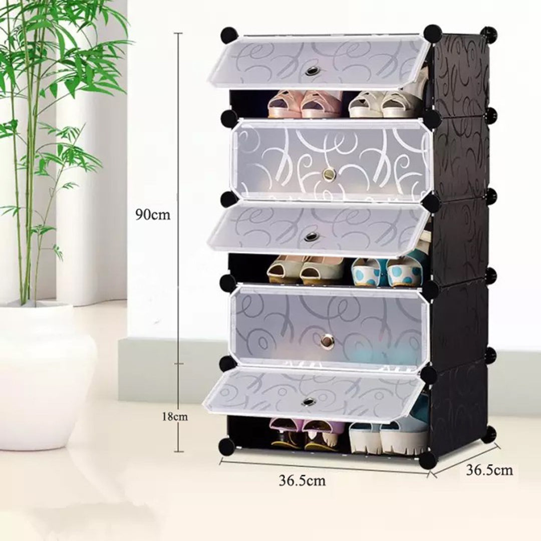 Multi-Purpose Plastic 5 Shelves Portable and Folding Shoe Rack