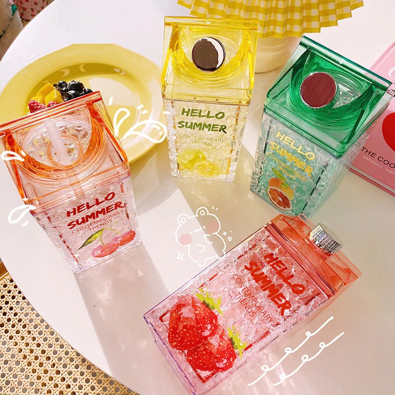 Hello Summer Straw Fashion Ice Fruit Water Bottle 430ML