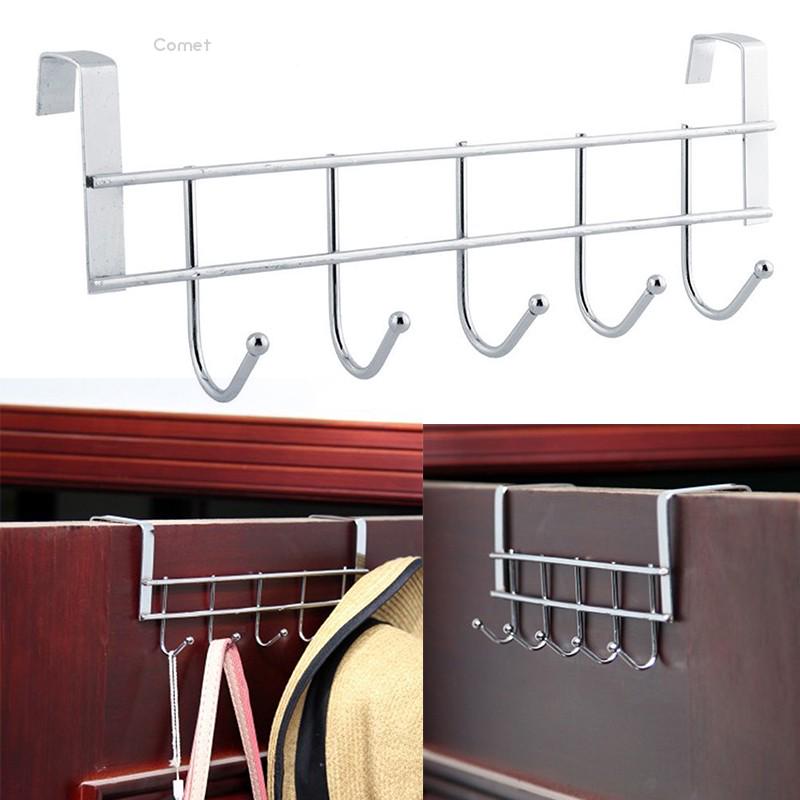Kitchen Bathroom Stainless Steel 5 Hook Clothes Door Hanger