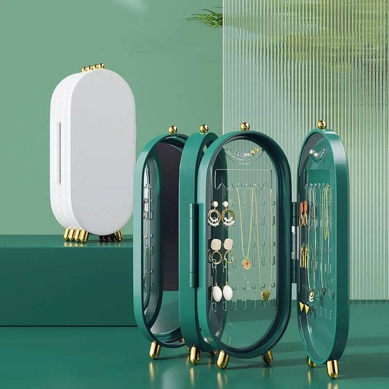 4 Doors Foldable Jewelry Organizer With Mirror