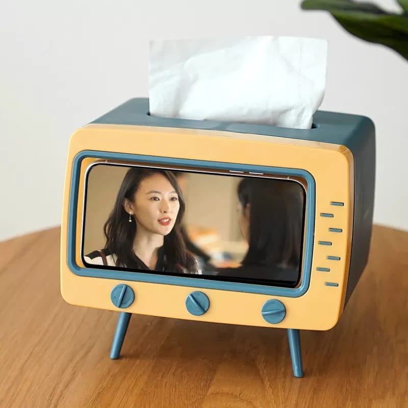 Creative Tv Tissue Box Holder With Phone Holder
