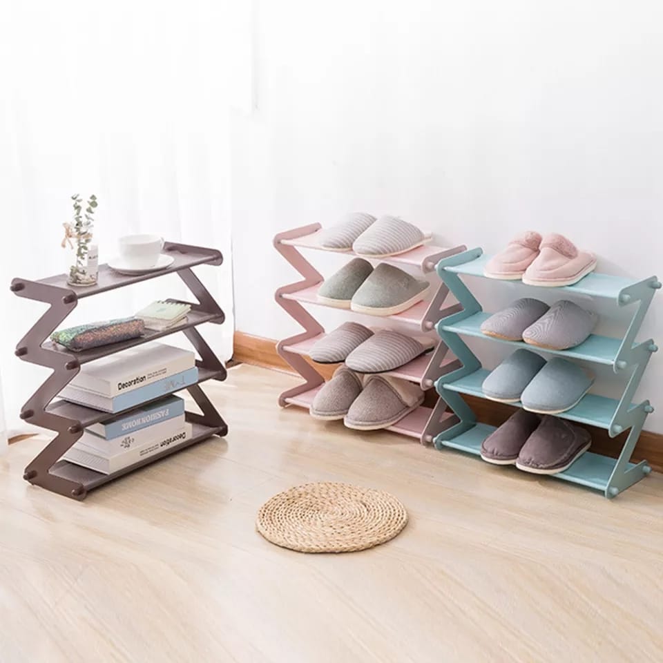 Plastic Shoe Rack 4-Shelf Organizer - Steel Rods & Fabric Layer