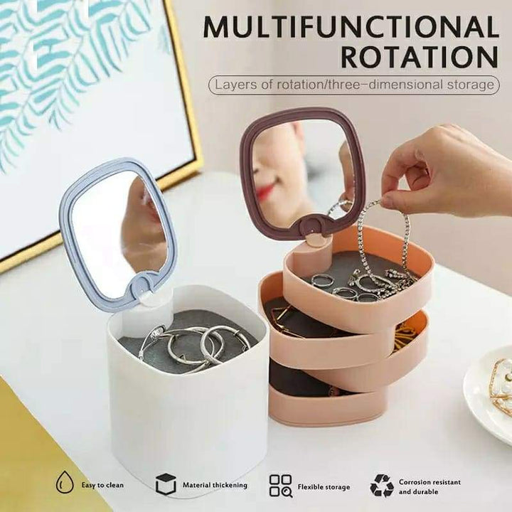 Multi-Layer Jewelry Box With Mirror Rotating Storage Box