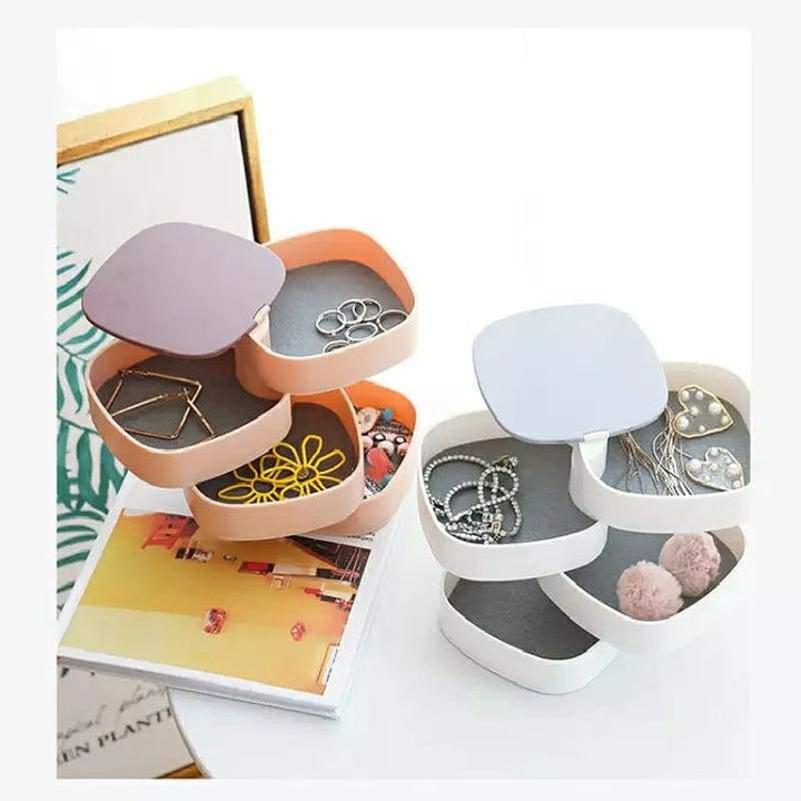 Multi-Layer Jewelry Box With Mirror Rotating Storage Box